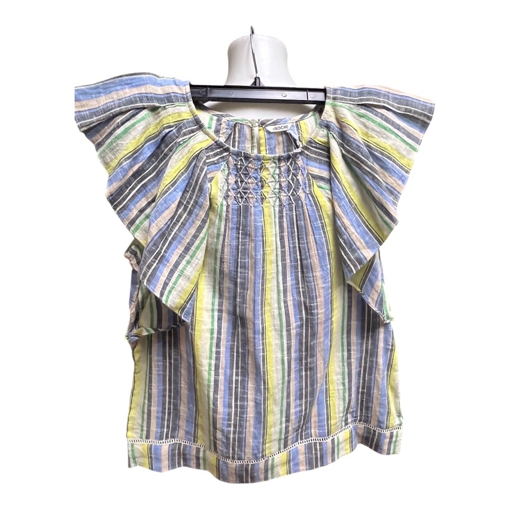 NWOT Anthropologie BLAIR x St.Roche Striped Flutter Sleeve Top - Picture 2 of 4